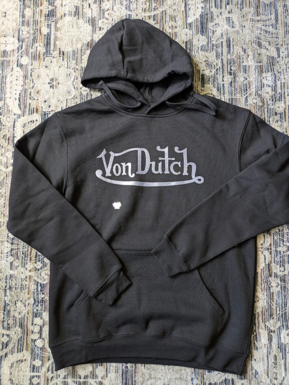 Von Dutch Originals Hoodie Size Medium NWOT Black Glitter Logo Y2K Streetwear